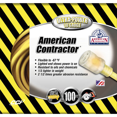 Southwire® Vinyl SJTW Outdoor Extension Cord w/ Lighted End, 10/3 ga, 15 A, 100', Yellow, 1/Each